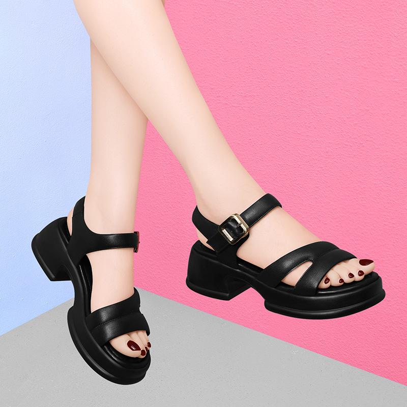 Thick-soled Blocky Heel High-end Roman Fashion Sandals Women Wear New Women's Strap Women's Shoes In Summer