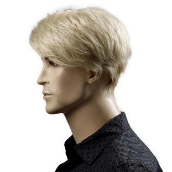 Men Short Wig Side Part Bangs Fluffy Natural High Temperature Fiber Handsome Male Blonde Synthetic Hair