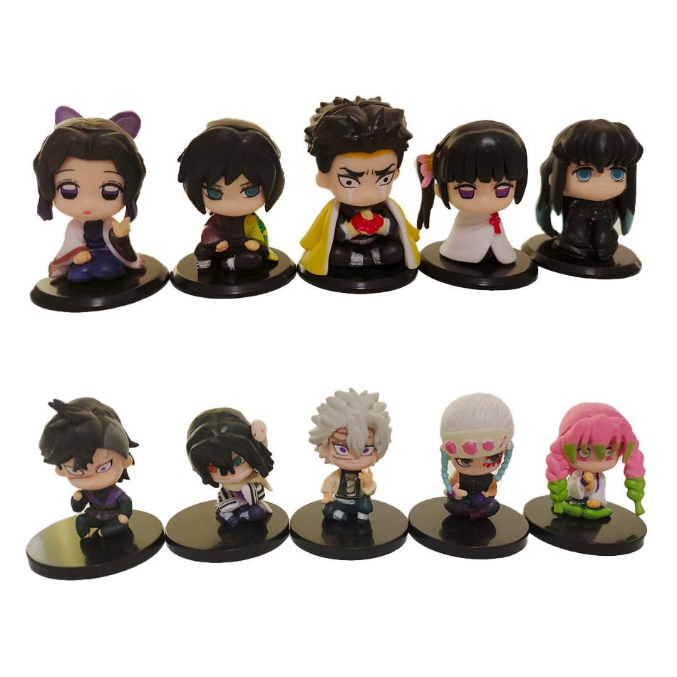 Demon Slayer Figure Toy Anime Kimetsu No Yaiba Q Version Sitting Tanjiro Nidouzi Inosuke Zenizu PVD Figurine Model Doll Gifts