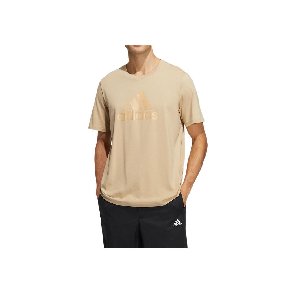 Adidas Solid Color Big Logo Print Casual Sports Short Sleeve T-Shirt Men Tops Brown HE7427