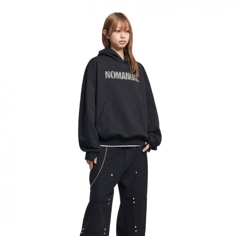 NOMANUAL Stamped Logo Hoodie   Black