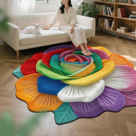 Tapis de sol 3D à fleurs Yousheng Absorbant Séchage rapide Irrégulier Moelleux Floral Lavable Antidérapant Salon Chambre Salle de bain Cuisine Décoration