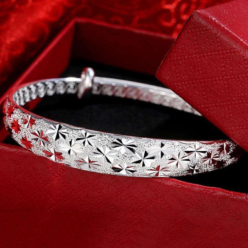 Original 925 Silver Charms Bangles For Women Luxury Design Sparking Gypsophila Star Bracelets Party Wedding Jewelry