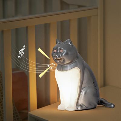 Cat-Shaped Night Light with Aromatherapy Bedside Table Lamp with Sound Function Rechargeable Soft Warm Glow Decorative Figurine Gift for Home Office