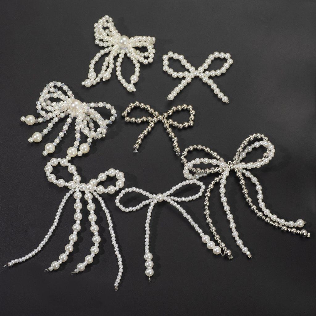 Handcrafted Beaded Bow Pearl Hair Clip & DIY Accessory