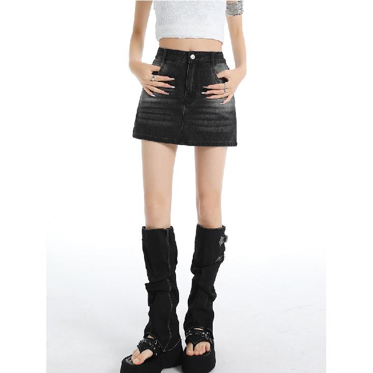 Blue Denim A- Line Mini Skirt Women'S High Waist Slimming Summer New Style Prevent Exposure Personality Wrap Around Short Skirt