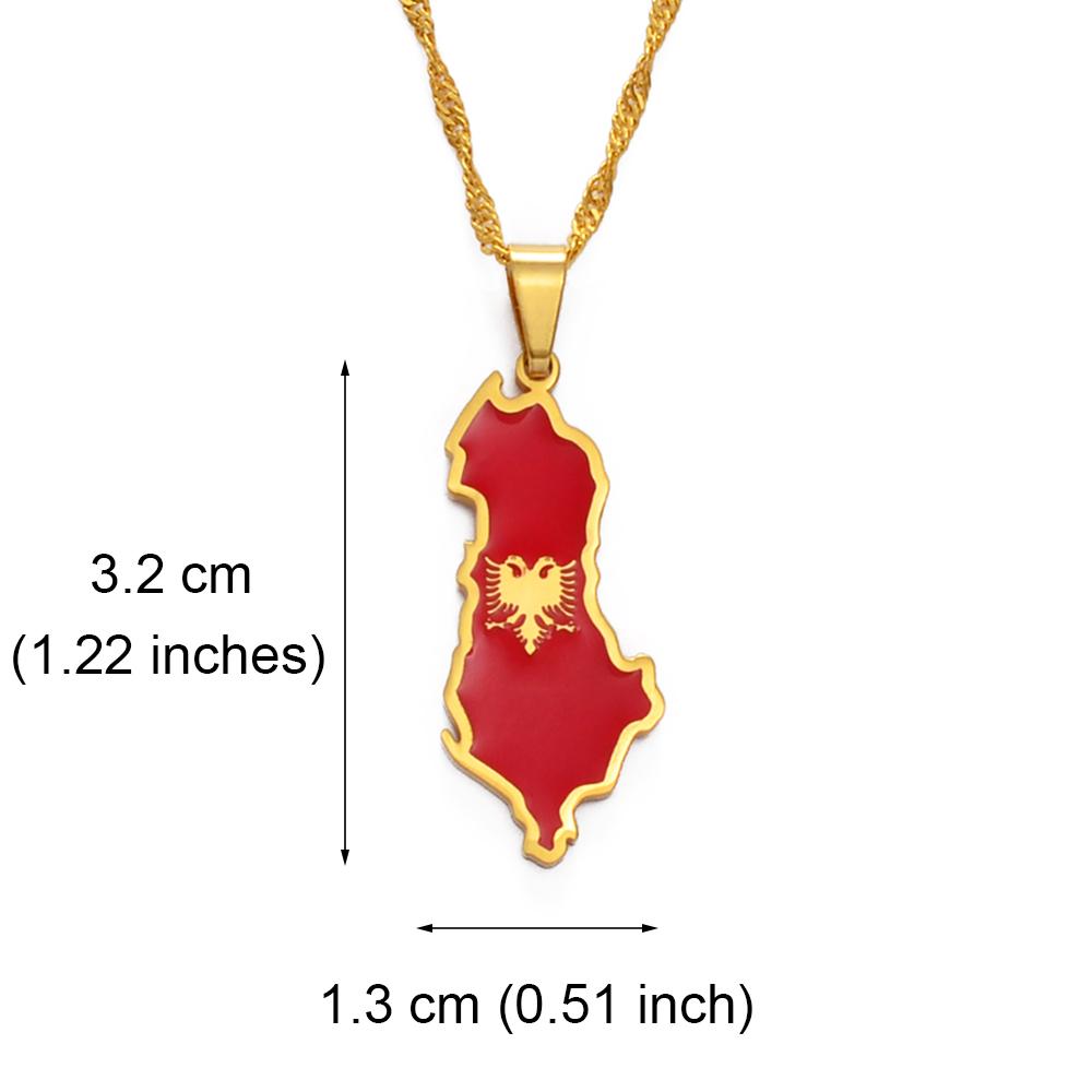 Anniyo Albania map and Eagle Flag Pendant Necklaces for Women Men Gold Color/Silver Color Albanian Jewelry #148921