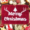 Red Christmas Print Faux Cashmere Bath Mat - Non-Slip Shower Rug & Festive Entryway Doormat
