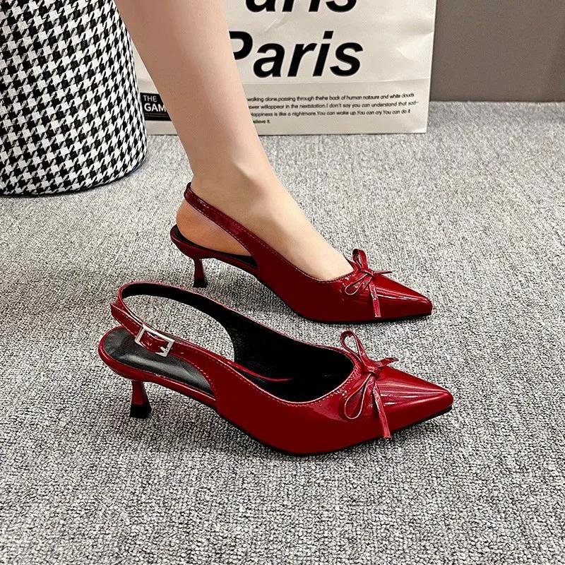 Fashion 2025 Fashion Buckle Straps Women's Closed Toe Sandals Bow Tie Thin Heels Outdoor Dress Pointed Toe Shoes for Daily Wear Sandals