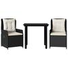 Vidaxl 3-Cz. Garden Furniture Set With Cushions, Black, PE Rattan