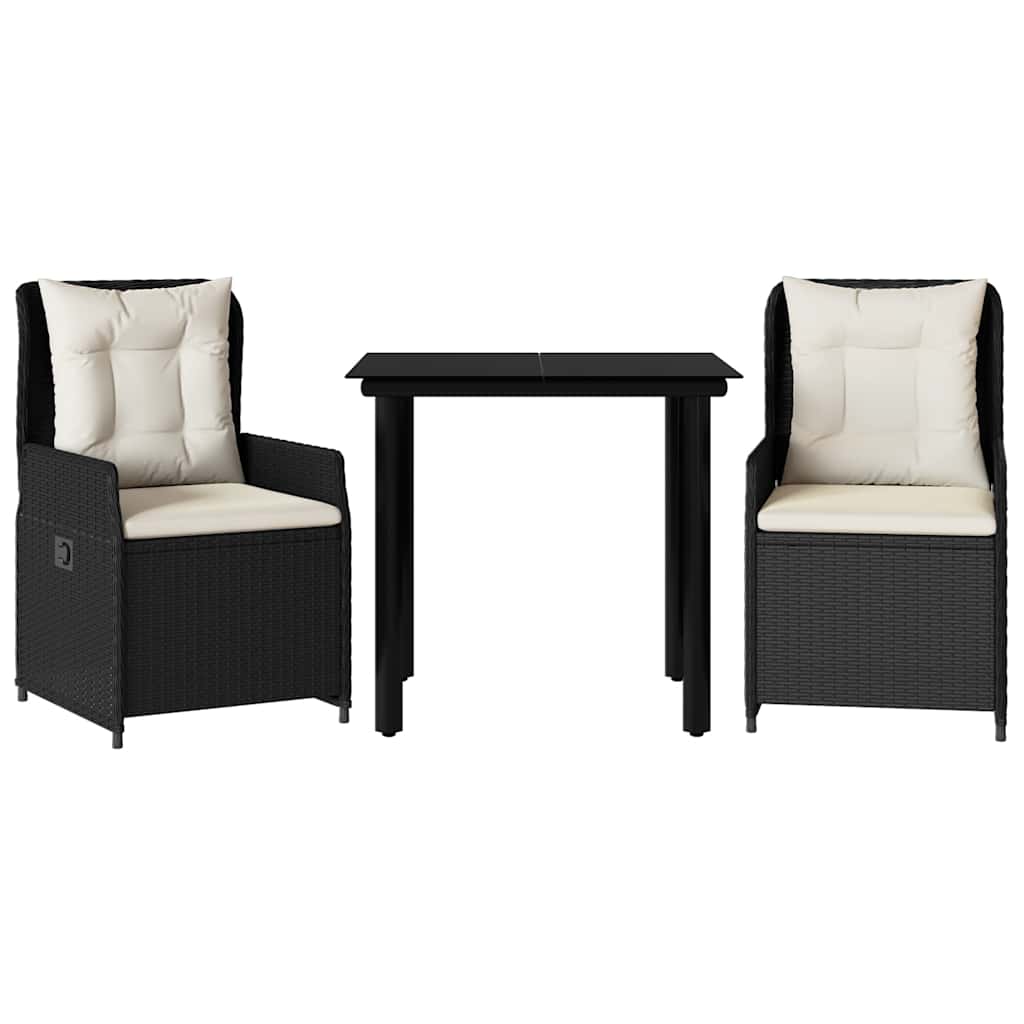Vidaxl 3-Cz. Garden Furniture Set With Cushions, Black, PE Rattan