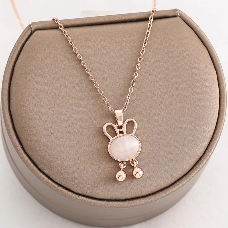 Trendy Cat's Eye Stone Rabbit Necklace - Korean Design, Titanium Steel, Women's Niche Clavicle Chain