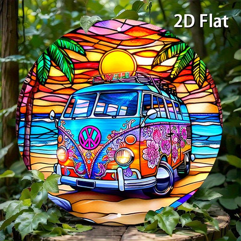 

2d Flat 20*20cm Bohemian Beach Circular Wooden Sign Sunset and Surfboard Design, Rural Wooden Wall Art, Suitable for Homes, Garages, Restaurants Cafes 20*20cm
