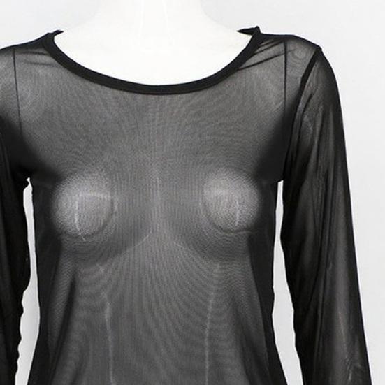 Women Tops Round Neck Long Sleeve Slim Fit Sheer Mesh Design Bottom Tops Sexy Casual Bottom Tops Vacations Parties Daily Wear