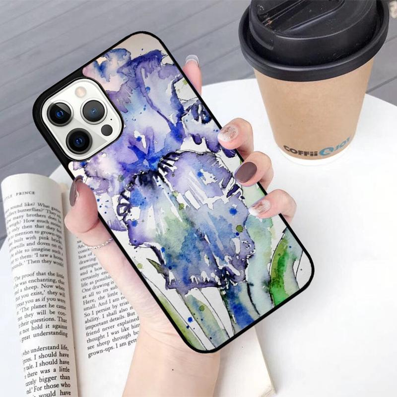 Iris Purple Flower Watercolor Mobile Phone Cases Cover For iPhone 17 Air 16 15 14 12 13 11 Pro MAX Apple Plus Coque
