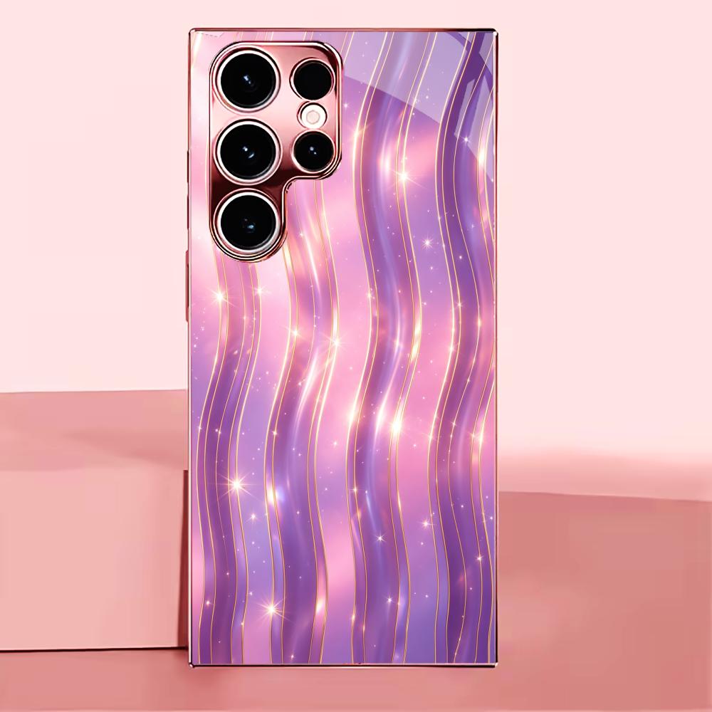 New Pink Waves Rose Gold Phone Case S26 Ultra Case S25 Ultra Case Glass for Samsung Galaxy S26 S25 S24 S23 S22 FE,Ultra,Plus