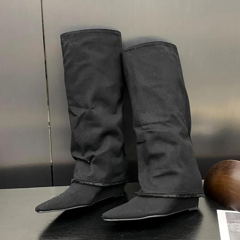 Fashion Eilyken Street Style Winter Pointed Toe Women Knee High Boots Design Wedges Heels Long Booties Female Shoes Zapatos Mujer