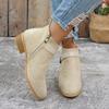 Foreign trade large size short Martin boots women's autumn and winter new pointed square heel rear zipper tassel and ankle boots