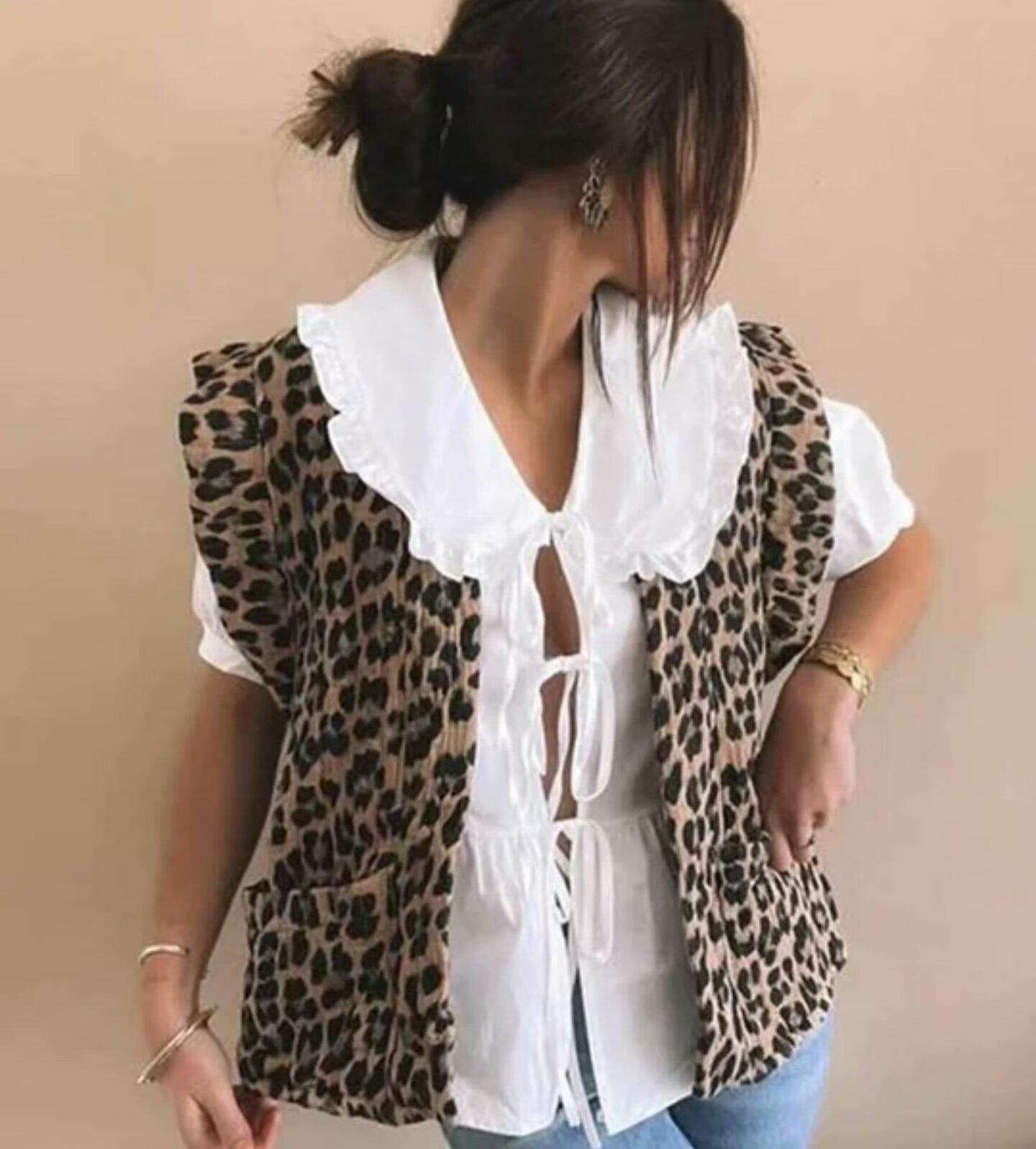 

2024 Европейский и американский стиль Весенняя мода анималистичный принт женский тонкий жилет на шнуровке Large коричневый