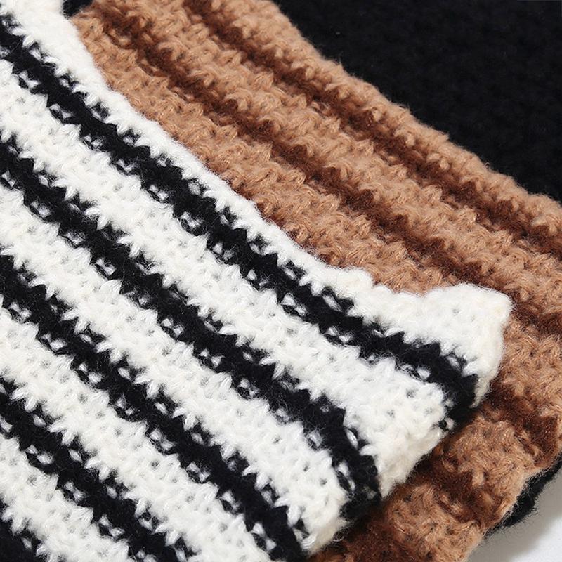 Japanese Streetwear Harajuku Beanie Little Devil Striped Knitted Hat Women Girls Autumn Winter Cute Cat Ears Cap