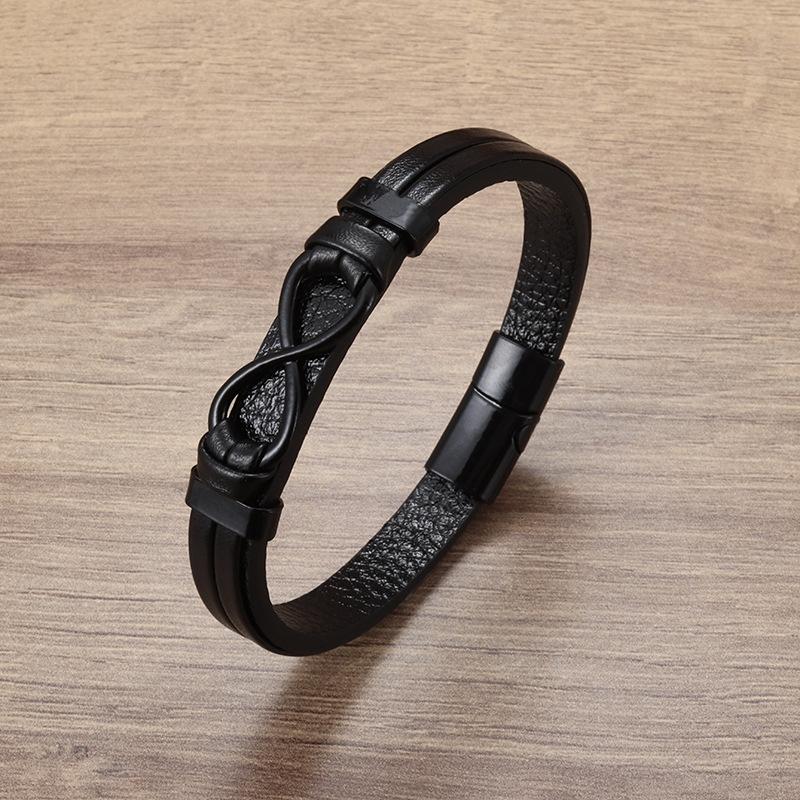European and American Men Leather Digital 8 Magnetic Buckle Leather Rope Bracelet Leather Wristband
