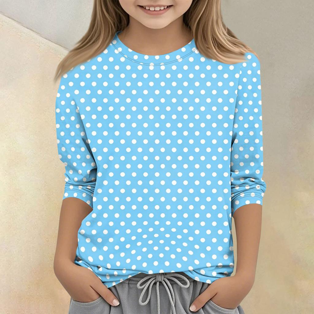 Kids Polka Dot Print Crew Neck Three Quarter Sleeve Casual T Shirt Lightweight Soft Fabric Comfortable Fit for Everyday Wear