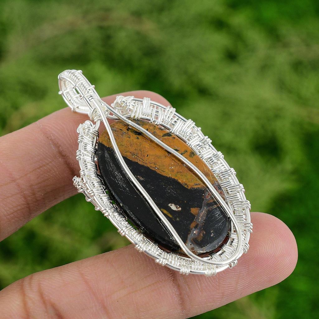 Oval Natural Bauxite Unique Wire Wrap Sister Pendant Jewelry 925 Sterling Silver
