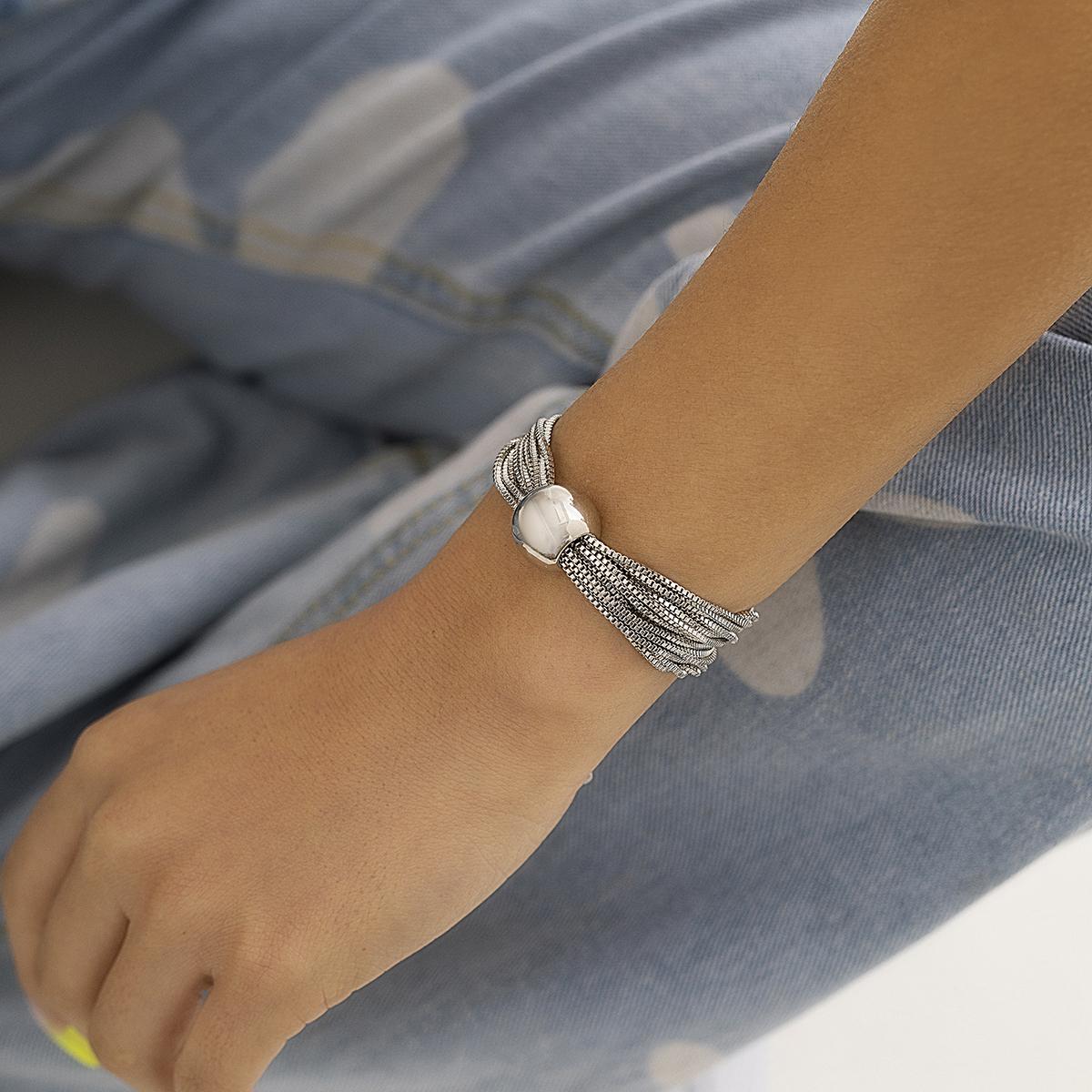 

Браслет-цепочка Exaggerate Punk, многослойный, складной, темпераментный, маленький, геометрический, шарообразный, индивидуальный браслет ARI серебряный