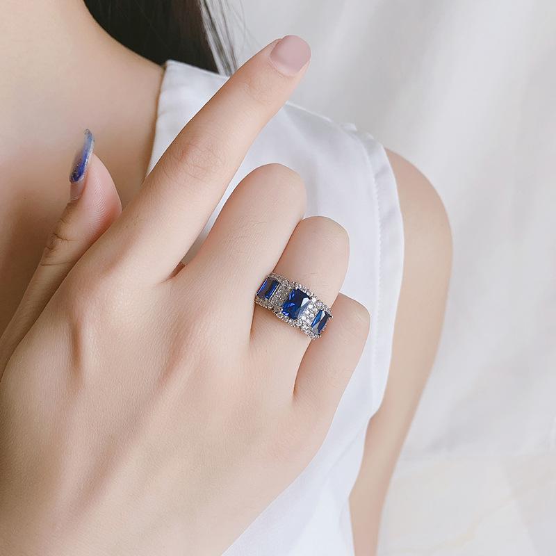 Jewelry Color Treasure Stream Blue Tip Crystal Imitation Tanzanian Sapphire Retro Ring Women'S Ring Jewelry