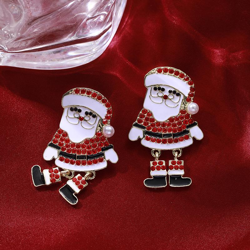 Christmas Pendant Earrings: Cartoon Design with Rhinestones and Alloy Material