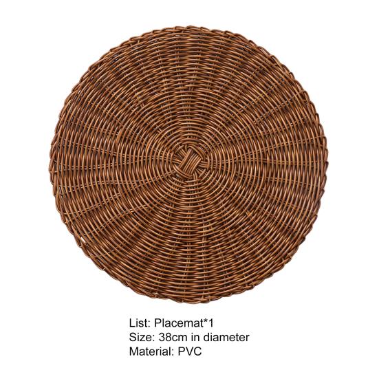Cup Mat Eye-catching Heat Resistant PVC Simulation Rattan Woven Round Shape Coaster for Home