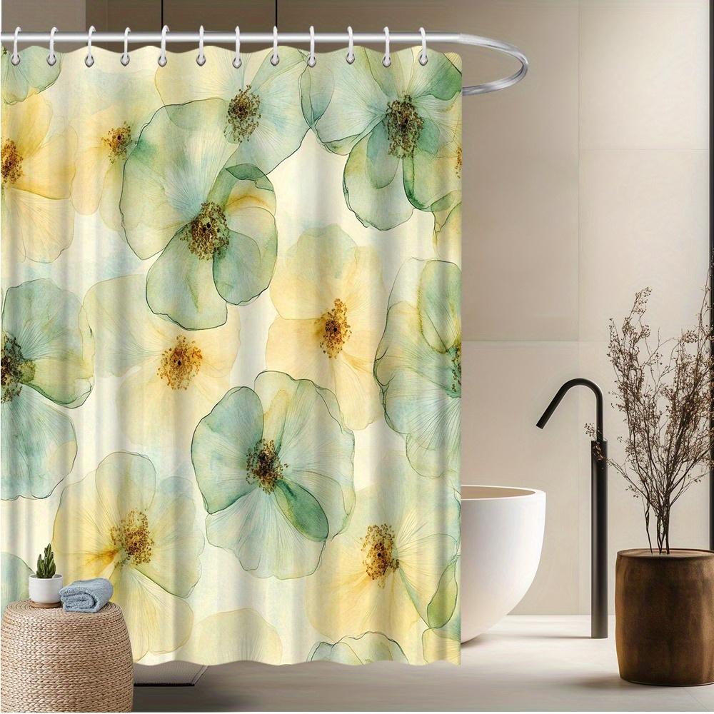 

Floral Shower Curtain, Watercolor Soft Yellow & Green Flowers, High-Quality Polyester, Fade-Resistant, Stylish Bath Accessory W90xH180cm