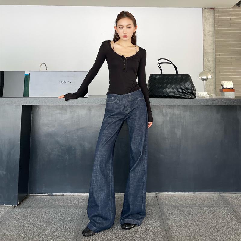 Minghai Women s Retro Low-Rise Wide-Leg Jeans - Autumn/Winter Collection L