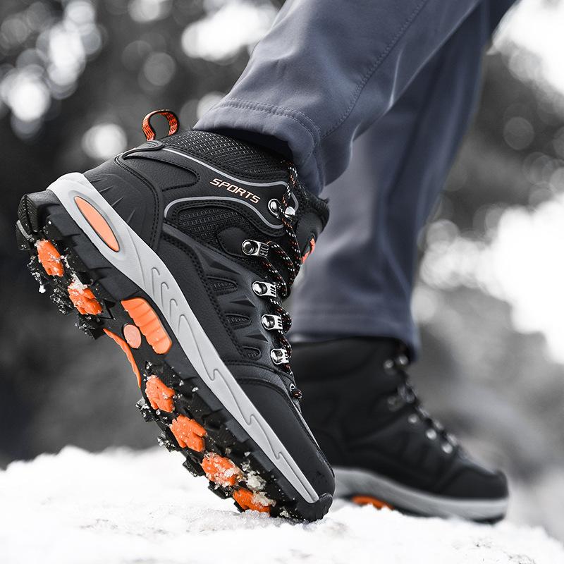 Unisex High-top Non-slip Waterproof and Velvet Warm Hiking Shoes Womens Snow Sneakers