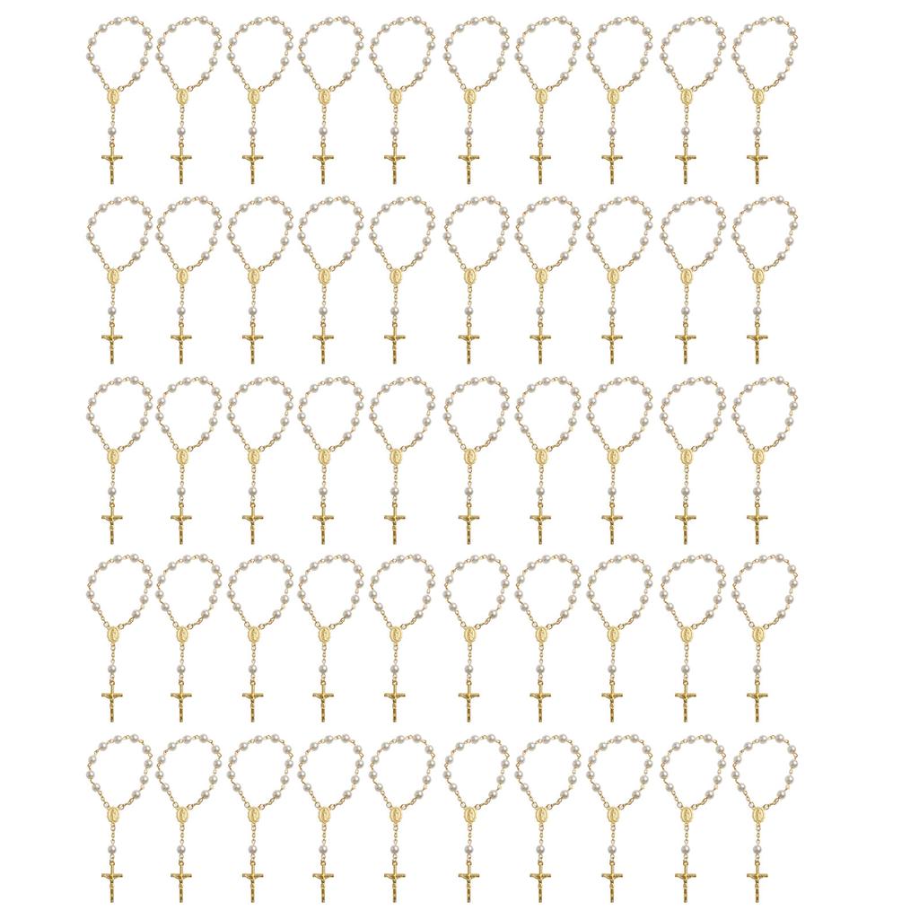 Náramek růženec z růžových květů katolický růženec nastavitelné přívěsky s křížkem šperky na prst a zápěstí