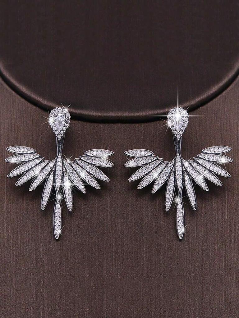 1Pair Fan-Shaped Zircon Earrings, 2-Way Wear Crystal Drop Earrings for Women, Wedding Party Jewelry
