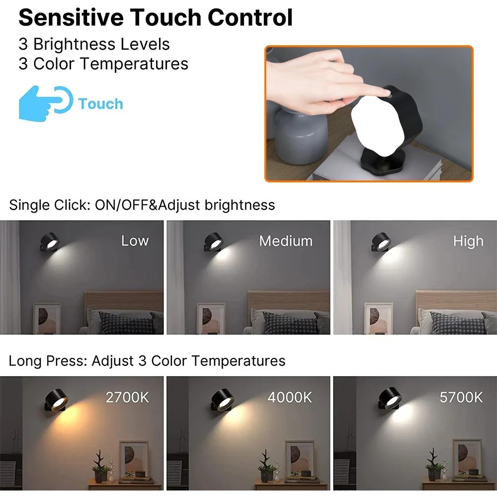LED Wall Lamp Night Light Touch Sensing Switch 3color in 1 Lamp USB Rechargeable LED for Kitchen Bedroom Wireless Remote Control