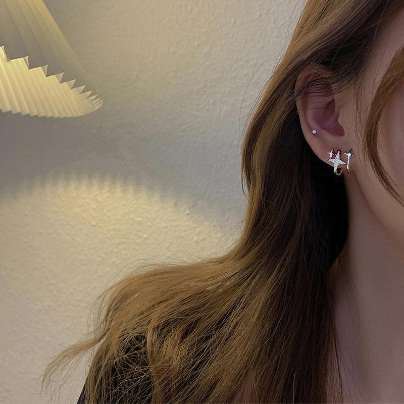 Gu Maoning, Female High-End Sense Flash Diamond Four-Point Star Stud Earrings, Korean U-Shaped Small Fragrant Wind With Earrings 20