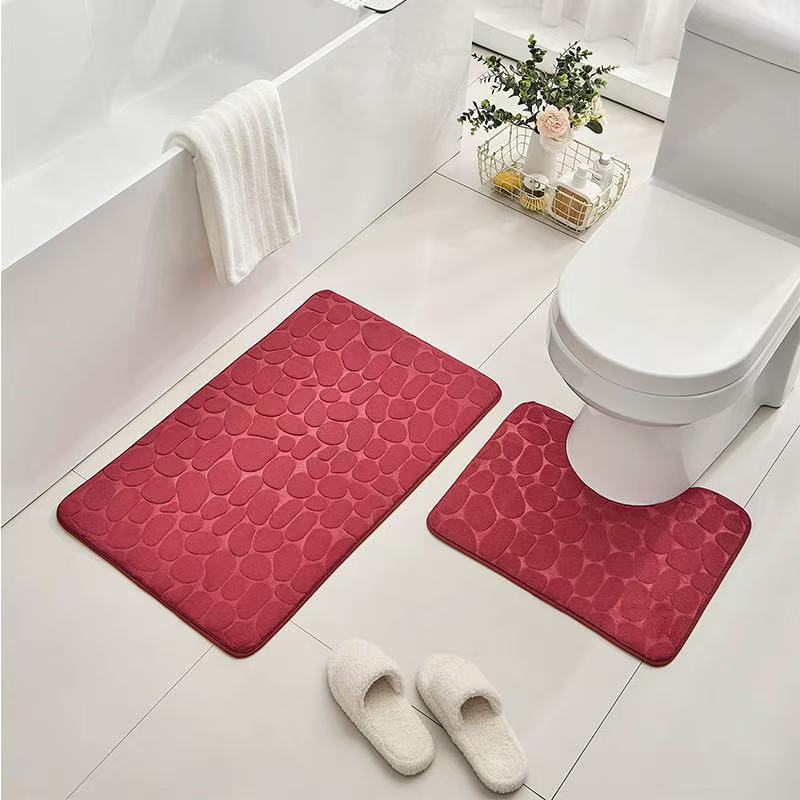Plush Coral Fleece Bathroom Rug Non Slip Floor Mat Pebble Embossing Quick Dry Absorbent for Bath Shower Essential красный
