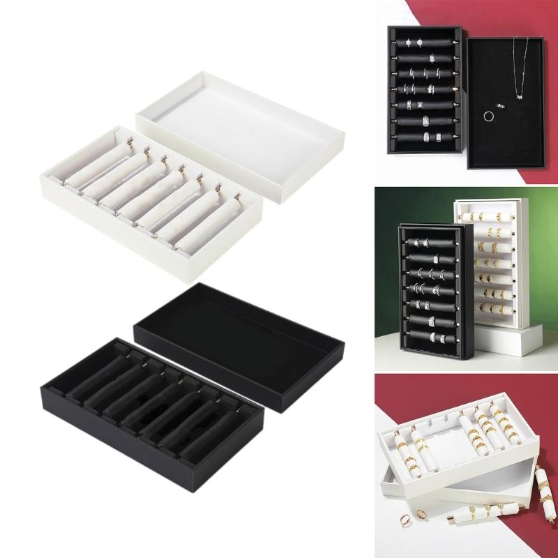 PU Leather Ring Holder Jewelry Tray with Protective Cover Professional Finger Ring Organizer for Storage and Display