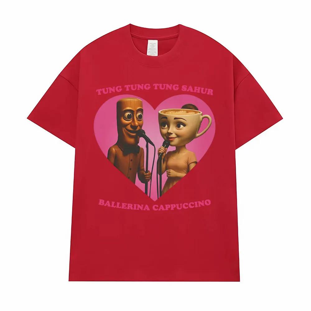Tung Tung Sahur and Ballerina Cappuccino Love Funny Meme T-shirt Italian Brainrot Women's Y2k Fashion Humorous Style T-shirt