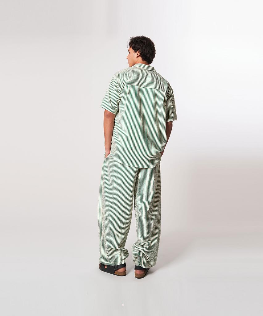 Athplatform Au61Sh15_Wrinkle Stripe Lounge Shirt_Green