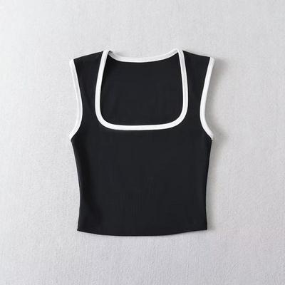 Kobieta Moda Slim Solid Contrust Camis Casual Bez rękawów Tanks Kwadratowy kołnierz Crop Tops Odzież Streetwear Mujer 2024 Y2k
