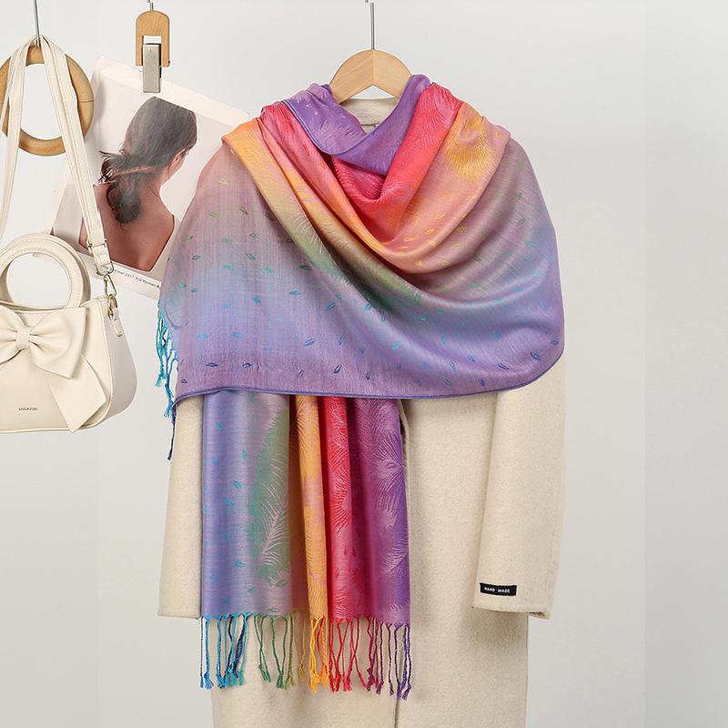 Elegant Ladies Pashmina Jacquard Cashmere Scarves Winter Thick Warmth Two-Sided High Quality Shawl Coldproof Blanket Scarf