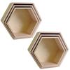 2 Blocks of 3 Hexagon Shelves In Wood 24-30 Cm