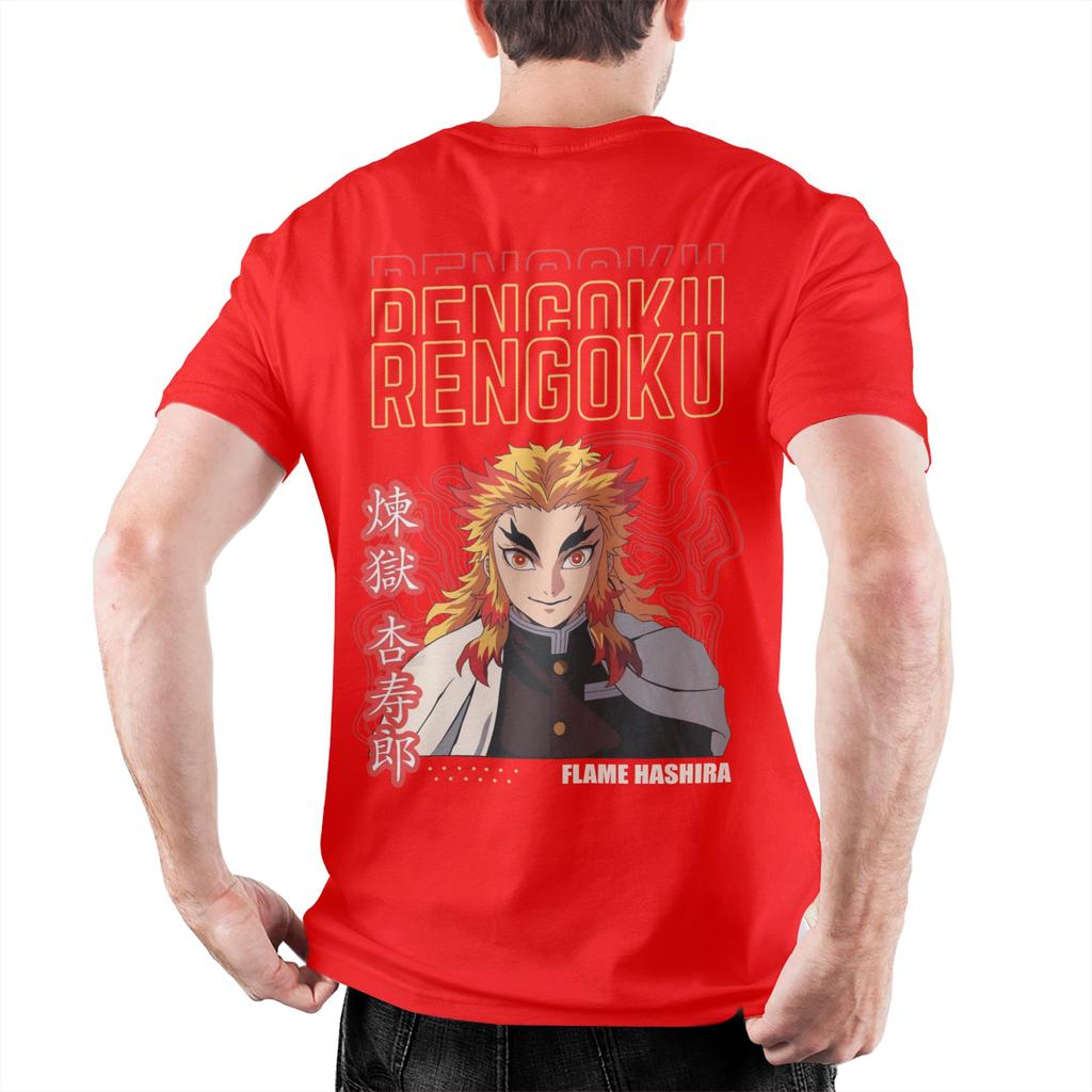 Mens Rengoku Kyojuro Demons Slayers T Shirt  Pure Cotton Tops Fashion Short Sleeve O Neck Tee Shirt Birthday Present TShirt