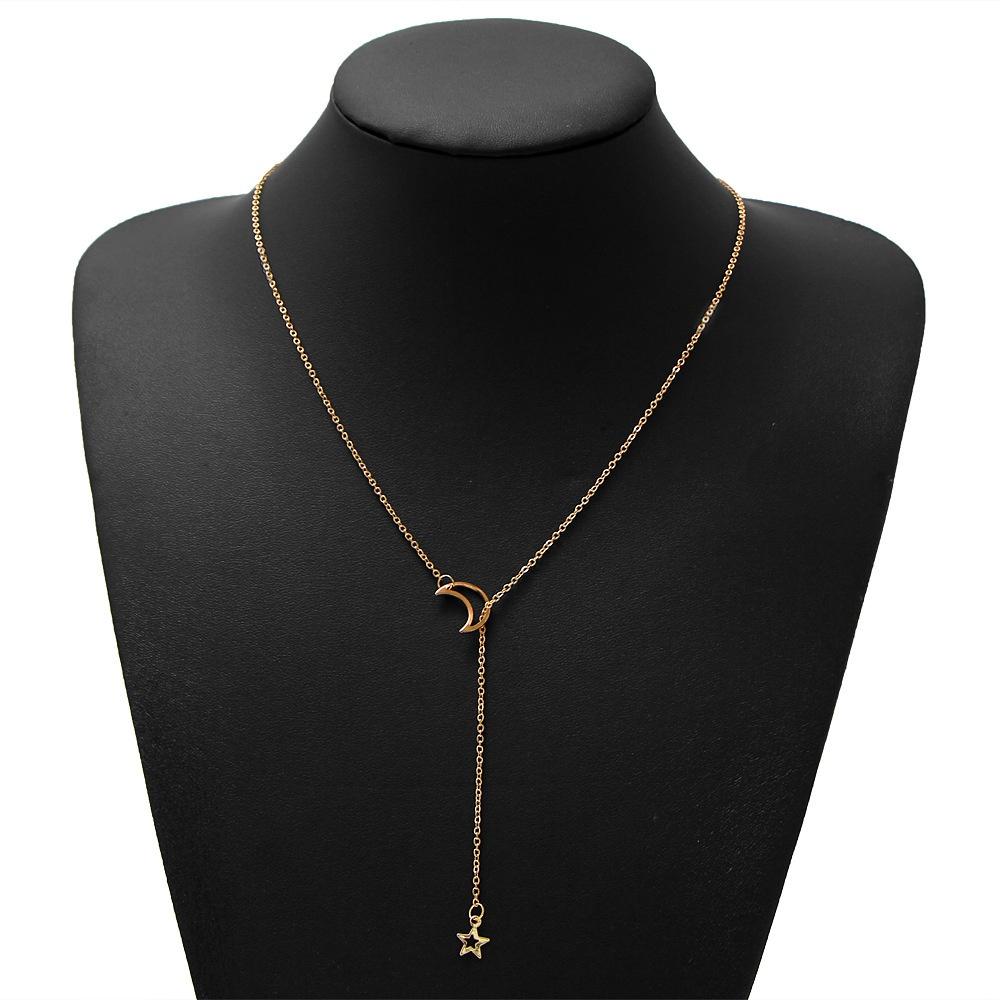 Nuova collana girocollo con ciondolo a forma di stella e luna semplice, semplice collana con ciondolo in lega color oro, collana con catena per donna, gioielli da festa