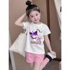 European Sizes Girls T Shirt Cute Print Pink Black Anime Tee Soft Round Neck Short Sleeve Top for Kids 3-13 Years Old