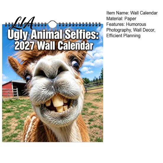 Daily Task Organizer 2027 Ugly Animal Selfies Wall Calendar, Funny Farm Photography Monthly Planner for Home Schedule Office Decoration, 12