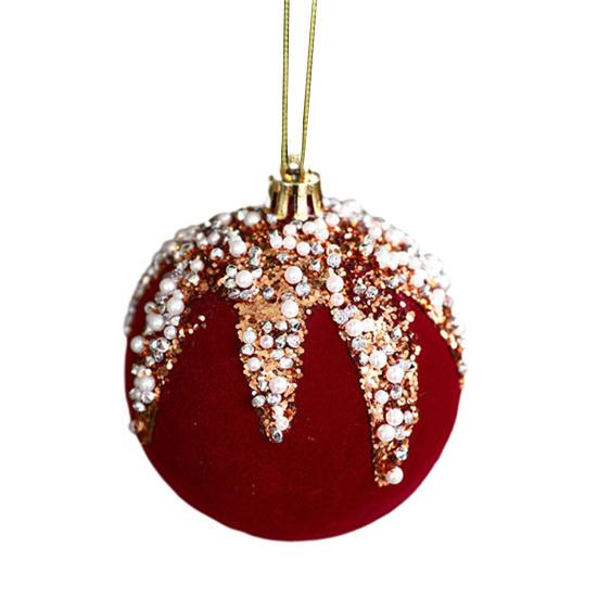 Christmas Ornaments Red Flocking Bell Wreath Snowfall Elk Pendant Snowy Winter Decor for Tree Hanging